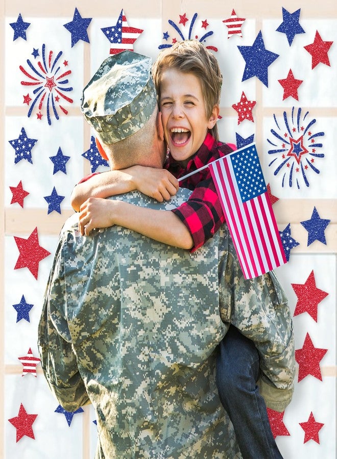 Yewfold 6 Sheet Thank You Veterans Window Clings, Glitter Star Shaped Fireworks Window Veterans Day Decorations, Patriotic Decorations for 4th of July, Independence, Labor, Memorial Day (Glitter) - Image 4